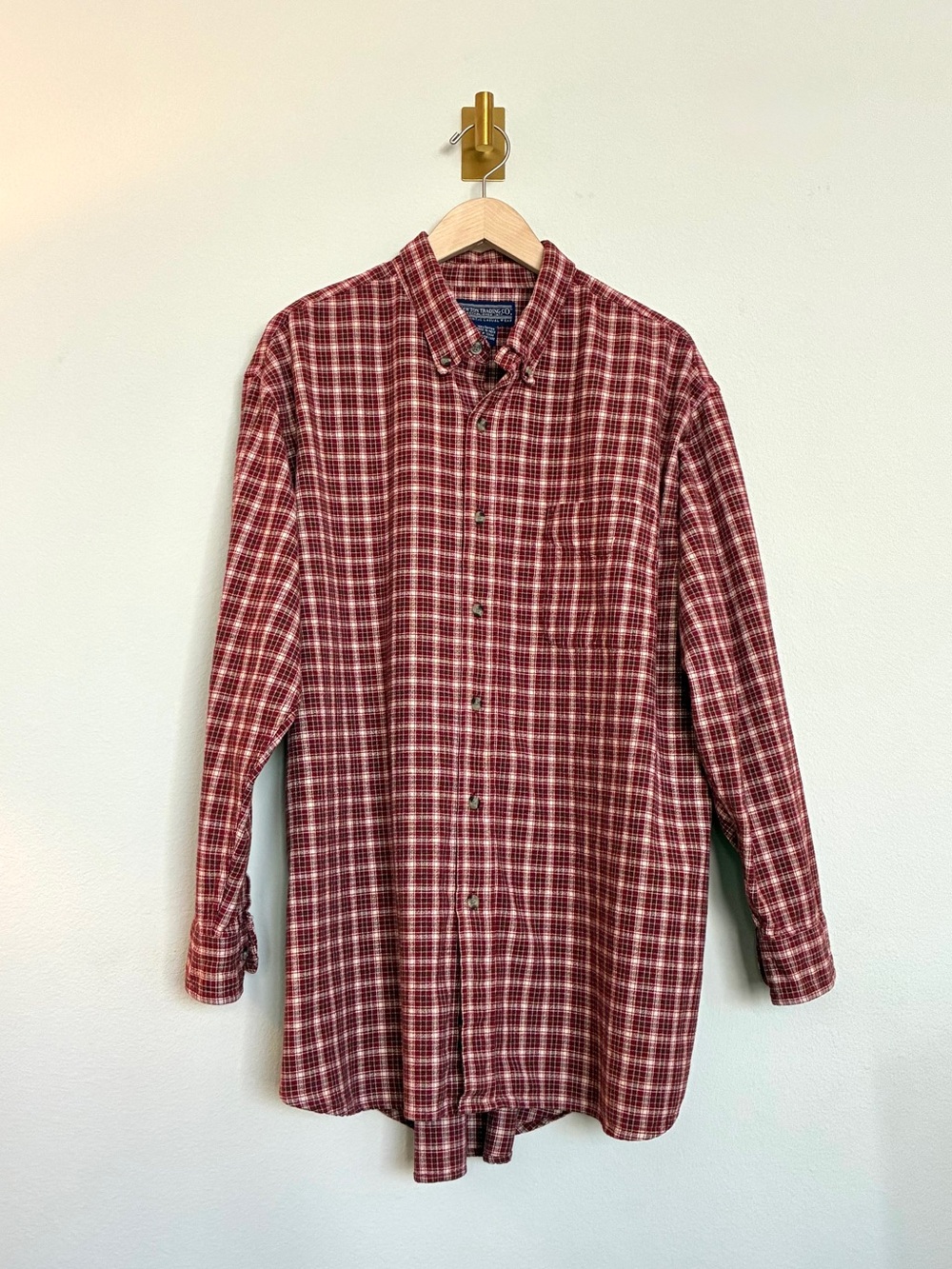 VTG 'Newton Trading Co.' Men's Cotton Red Plaid Button-Down Shirt - 1990's - LG